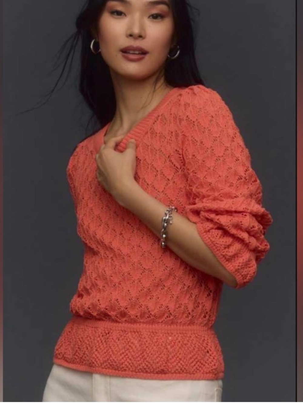 By Anthropologie Flounce-Hem Pointelle Sweater